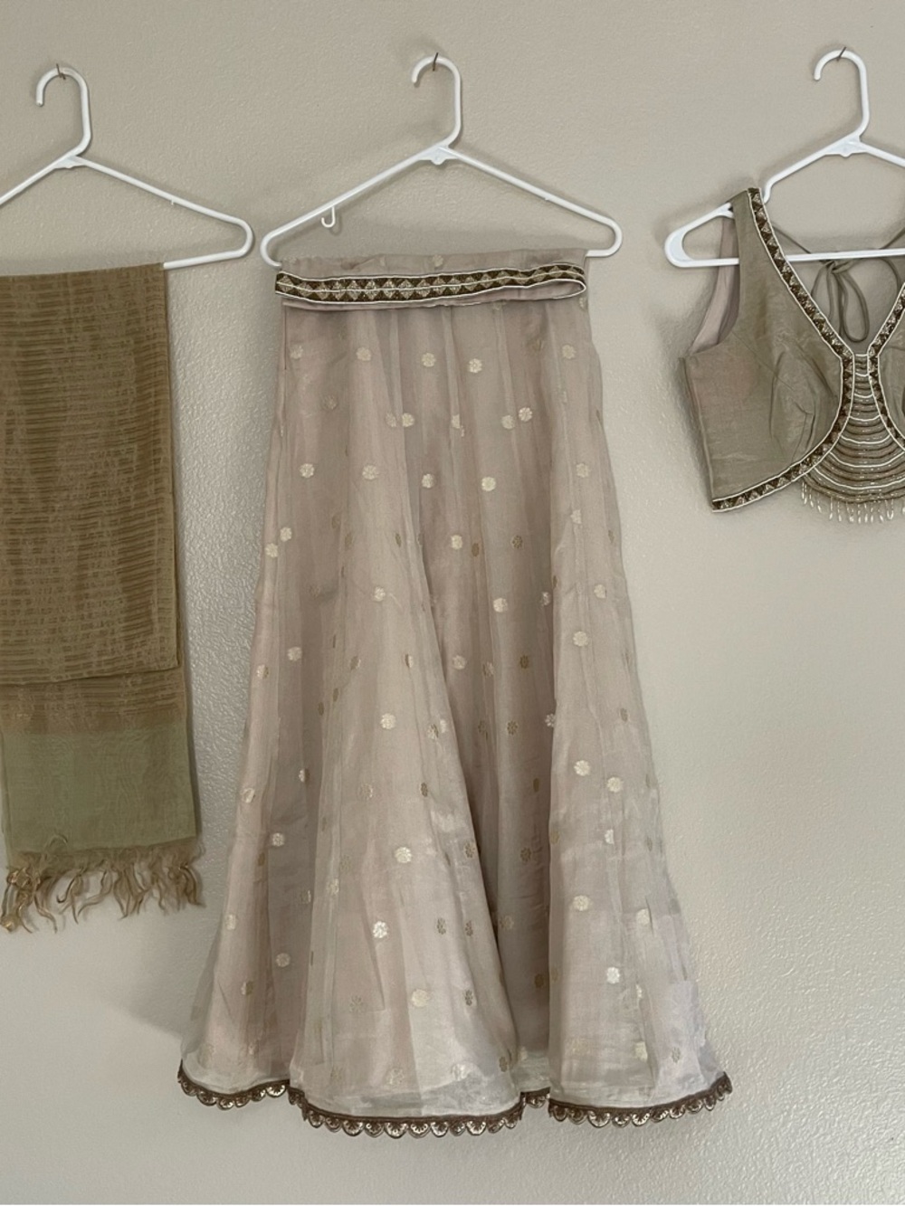 Ethereal Cream Organza Lehenga Set with stone and sequins work